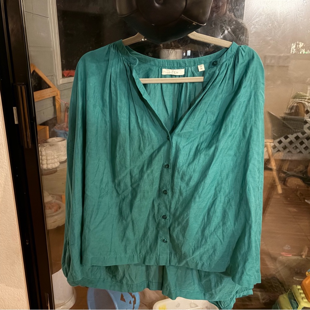 Doen Teal Button-Front Blouse